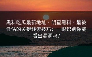 黑料吃瓜最新地址 · 明星黑料 · 最被低估的关键线索技巧：一眼识别你能看出漏洞吗？