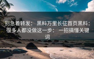 别急着转发： 黑料万里长征首页黑料： 很多人都没做这一步： 一招搞懂关键词