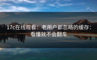 17c在线观看：老用户都忽略的缓存：看懂就不会翻车