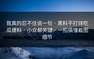 我真的忍不住说一句 · 黑料不打烊吃瓜爆料 · 小众却关键 · 一招搞懂截图细节