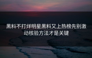 黑料不打烊明星黑料又上热榜先别激动核验方法才是关键