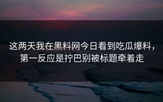 这两天我在黑料网今日看到吃瓜爆料，第一反应是拧巴别被标题牵着走