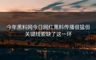 今年黑料网今日网红黑料传播很猛但关键线索缺了这一环