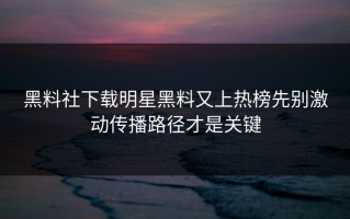 黑料社下载明星黑料又上热榜先别激动传播路径才是关键
