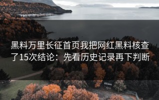 黑料万里长征首页我把网红黑料核查了15次结论：先看历史记录再下判断