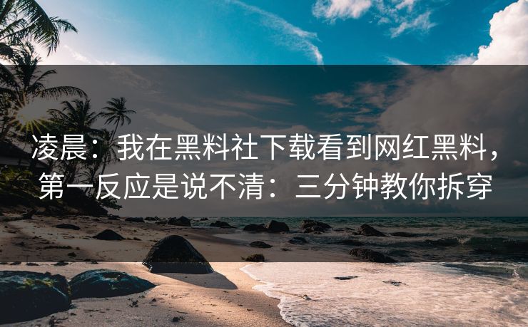 凌晨：我在黑料社下载看到网红黑料，第一反应是说不清：三分钟教你拆穿-第1张图片-17c影院免费 - 日韩无广告观看