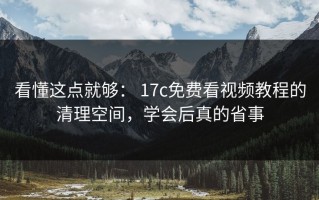 看懂这点就够： 17c免费看视频教程的清理空间，学会后真的省事