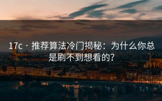 17c · 推荐算法冷门揭秘：为什么你总是刷不到想看的？