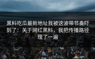 黑料吃瓜最新地址我被这波带节奏吓到了：关于网红黑料，我把传播路径理了一遍